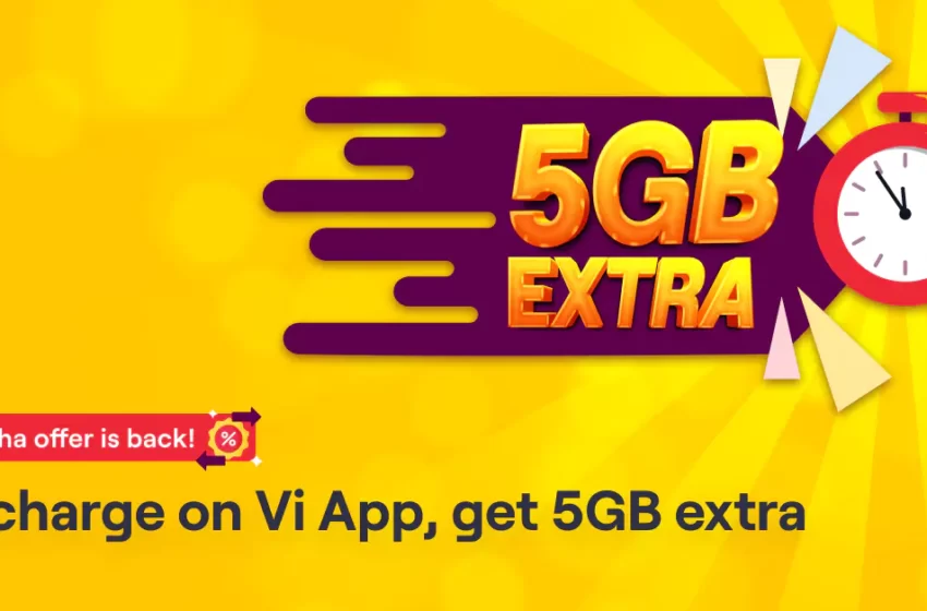 Vi Customers can now get 5GB Extra Data on Recharges done through the Vi App